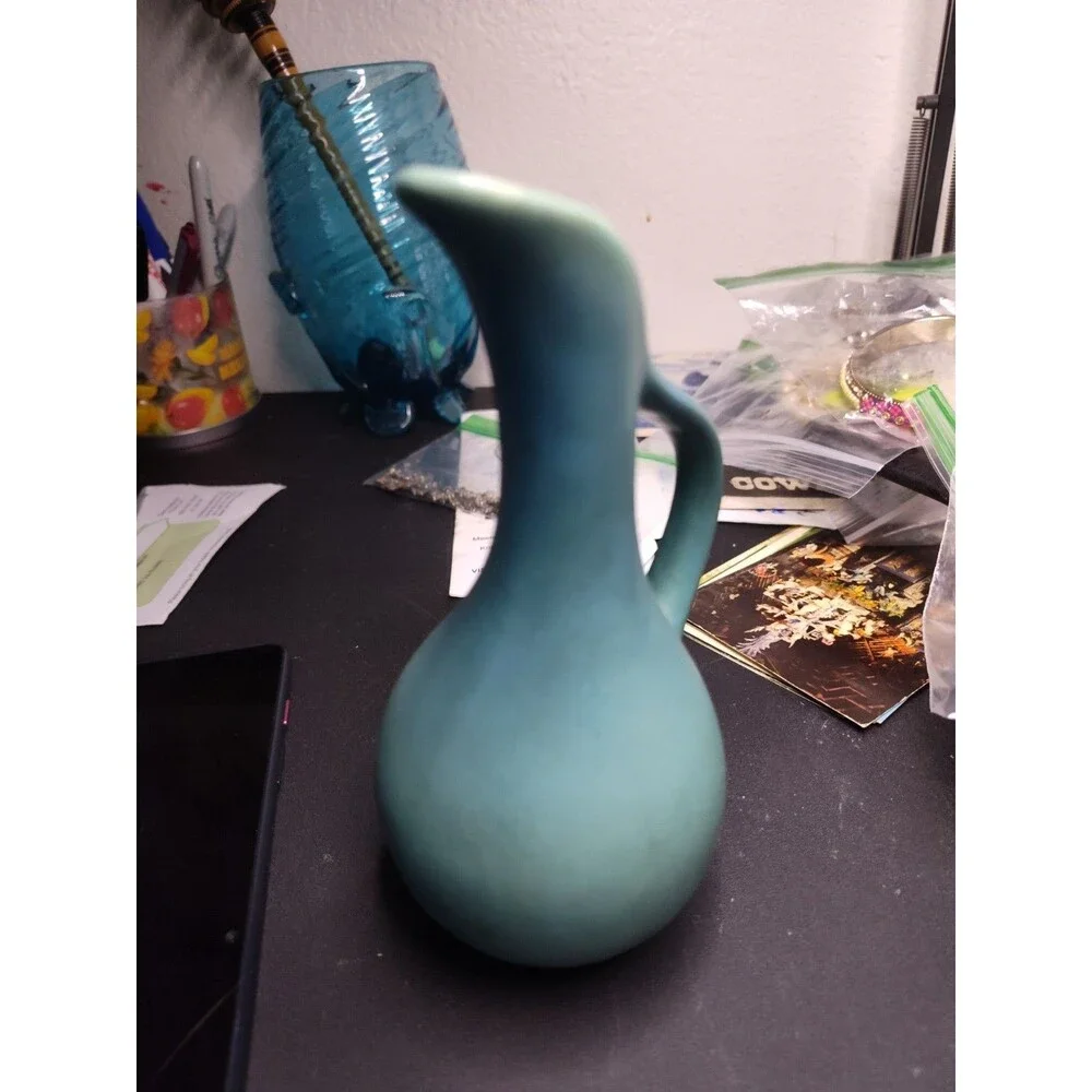 VTG Van Briggle Art Pottery Turquoise Blue Pitcher Ewer Vase 7” Tall Signed